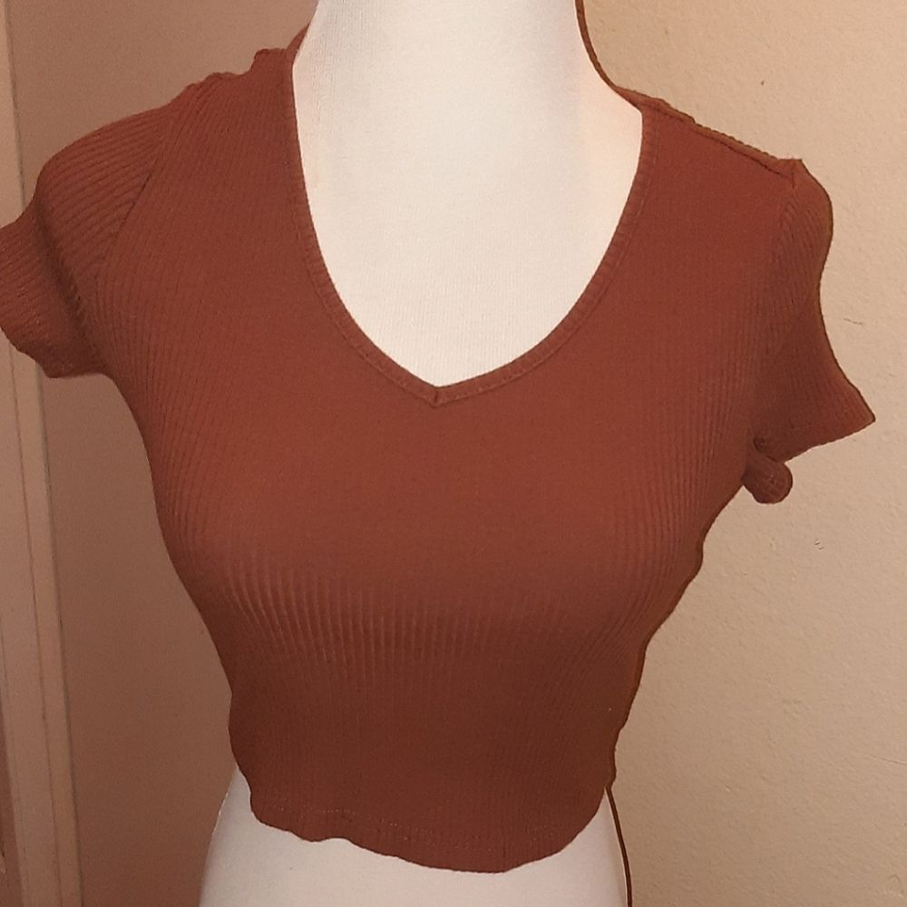 SHEIN brown crop top v neck